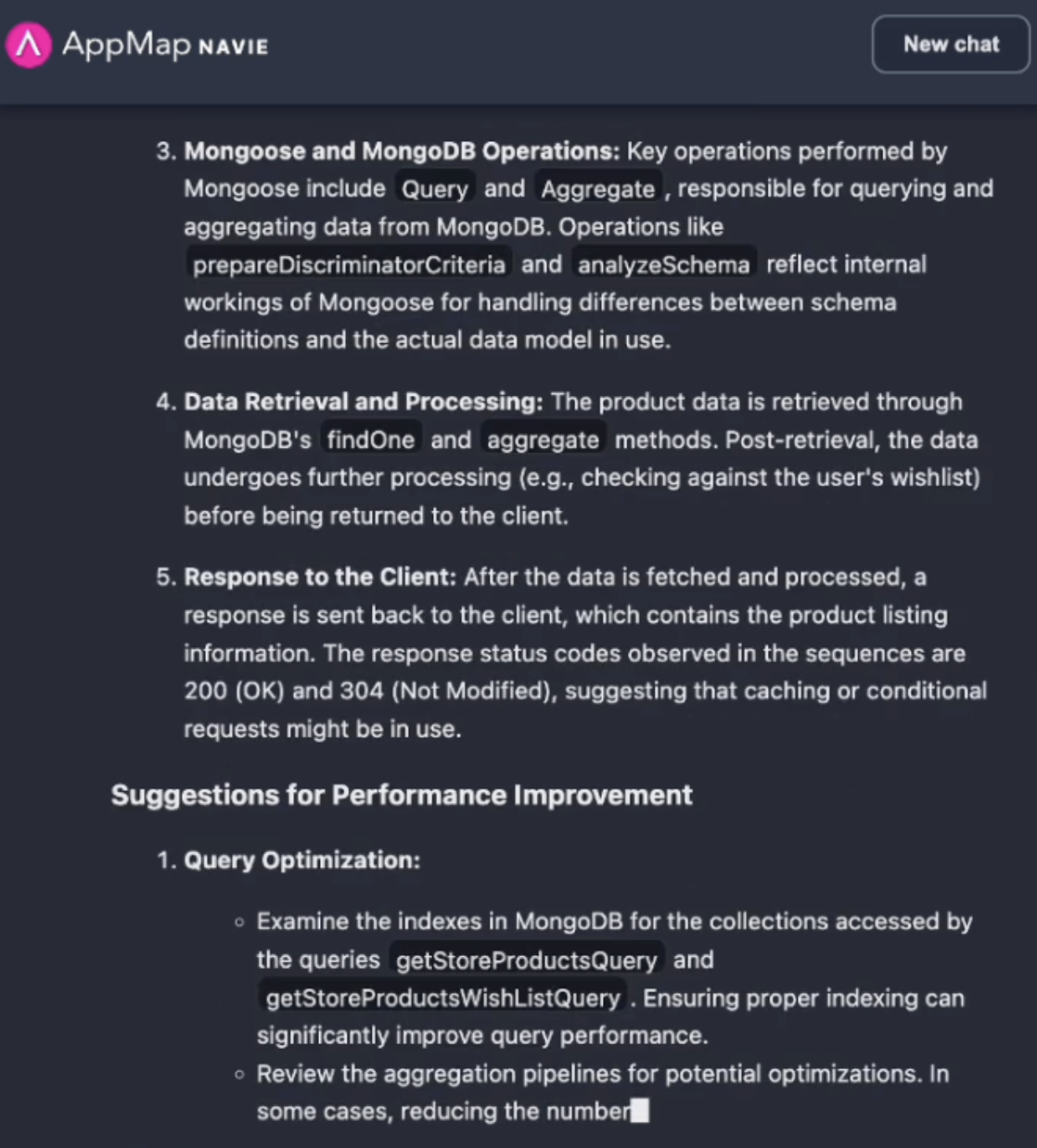 Screen grab of some insights provided by the Navie AI assistant.